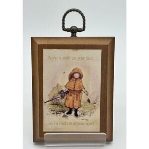 Vintage 1973 Holly Hobbie Wall Plaque Wood Frame American Greetings Quote Art